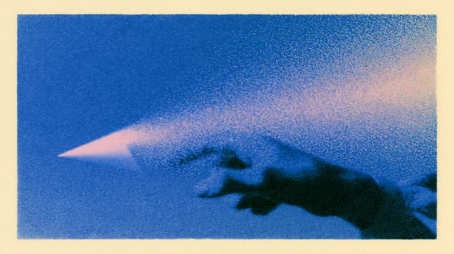Dithered artwork of a hand reaching toward a cursor